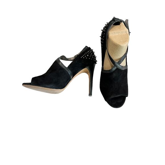 Sam Edelman Moto Studded Black Suede Peep Toe Stilettos Women's Size 7 Bikercore - Picture 3 of 6